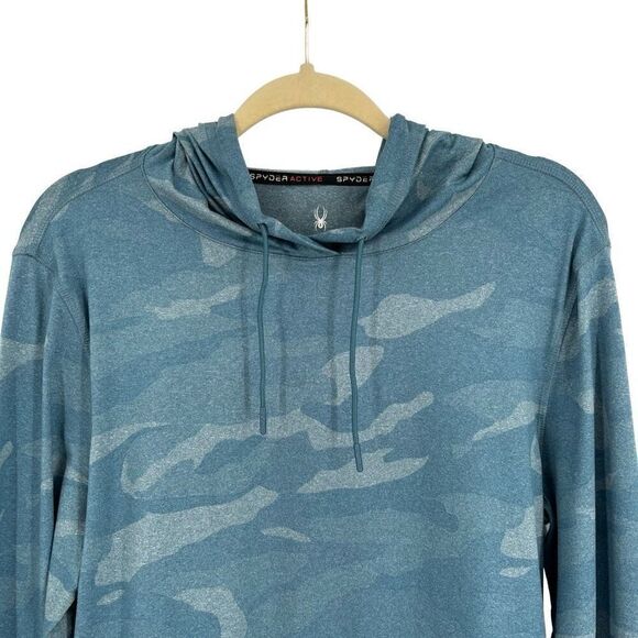 Spyder Camo Hoodie Pullover Long Sleeve Top Blue Large - Picture 3 of 9